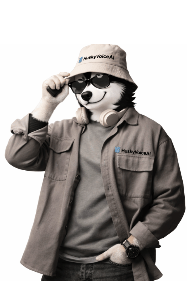 HuskyVoice.AI mascot with sunglasses and headphones